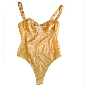 Silky Yellow Satin Bodysuit